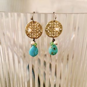 Turquoise and gold plated pierced earrings